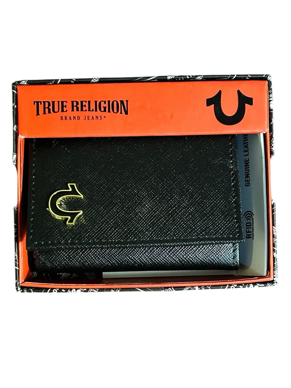 NWT True Religion Brand Jeans Men's Genuine Leather Wallet Black